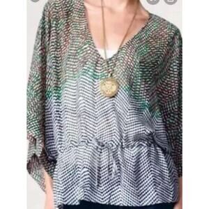 CAbi Top Women's Size S Sheer Kimono Sleeve Art Tunic Boat Neck Multi-Color